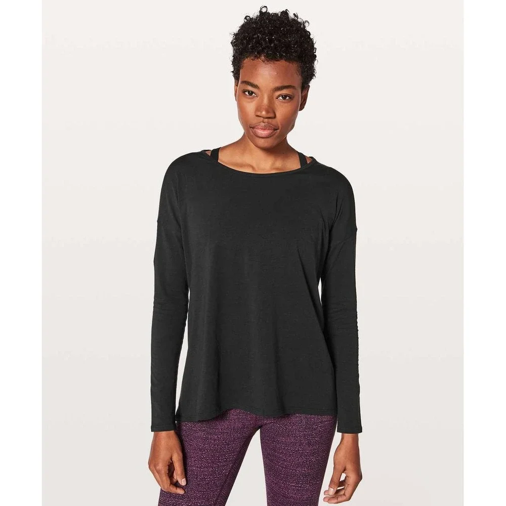 Lululemon Womens Back Into It Long Sleeve 6 Black Minimalist Athleisure Yoga Top